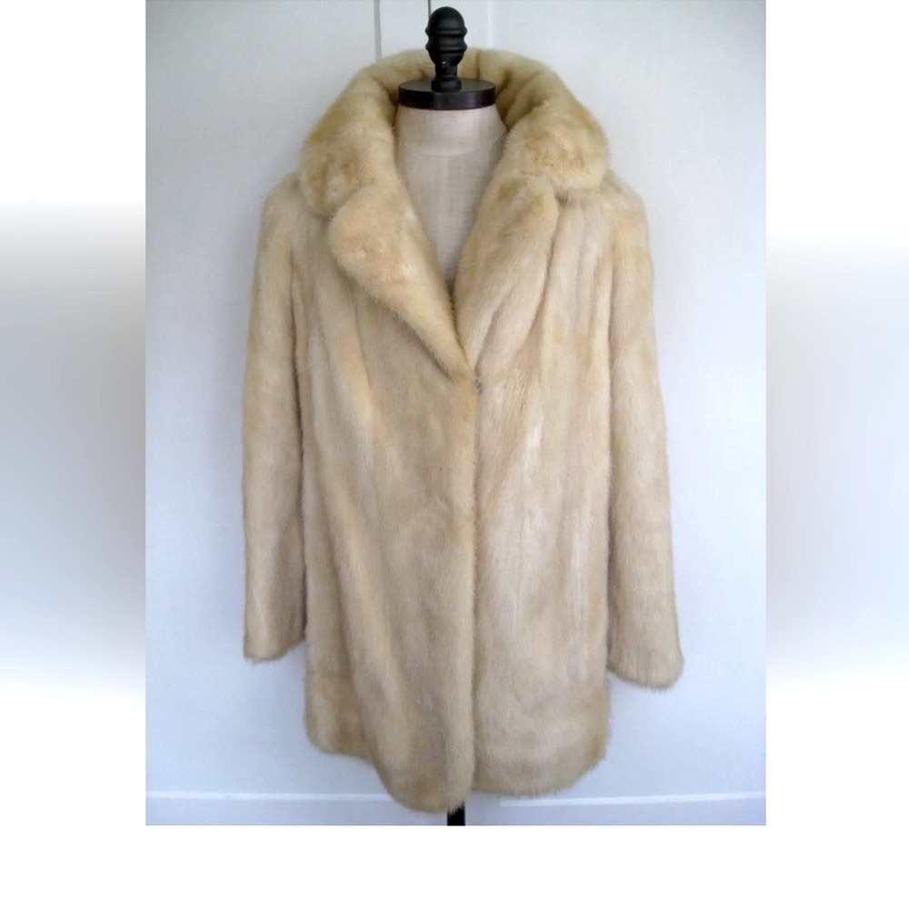 Mink Coat Real Fur Jacket Size S/M Cream Pockets